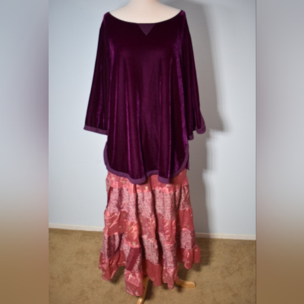 Patchwork Tiered Silk-Effect Maxi Skirt From Para… - image 1